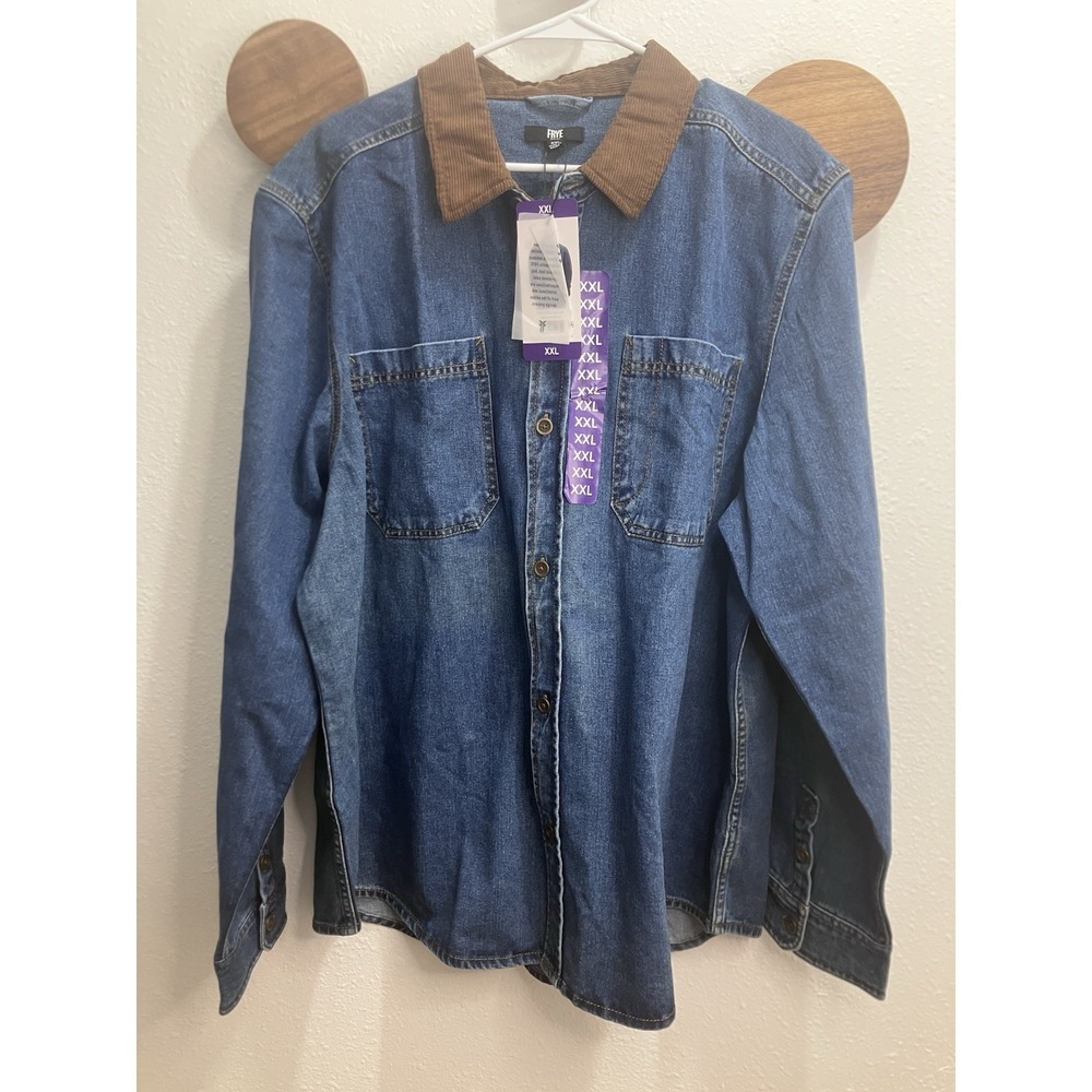 New With Tags Frye Barn Shacket XXL Denim Corduroy Collar Button Up Workwear